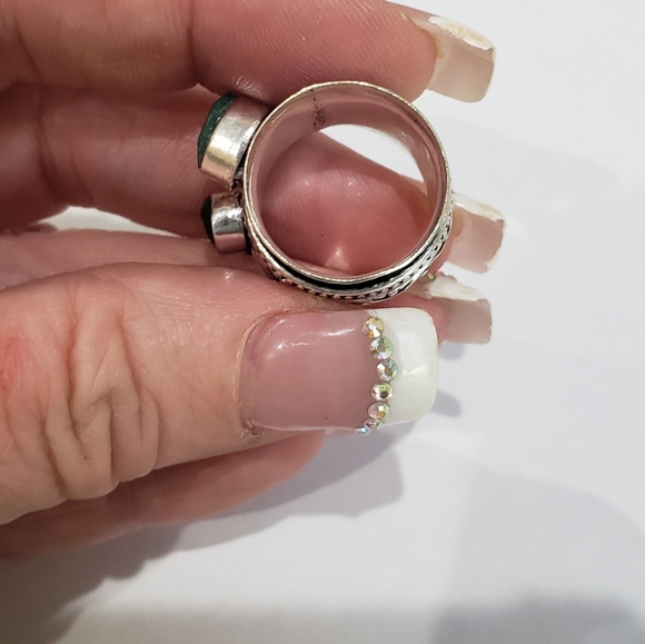 Handmade Green Onyx 925 Silver Spinner Ring - Picture 6 of 10